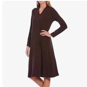 Eileen Fisher V-Neck Long-Sleeve Viscose Jersey Dress - Navy - small